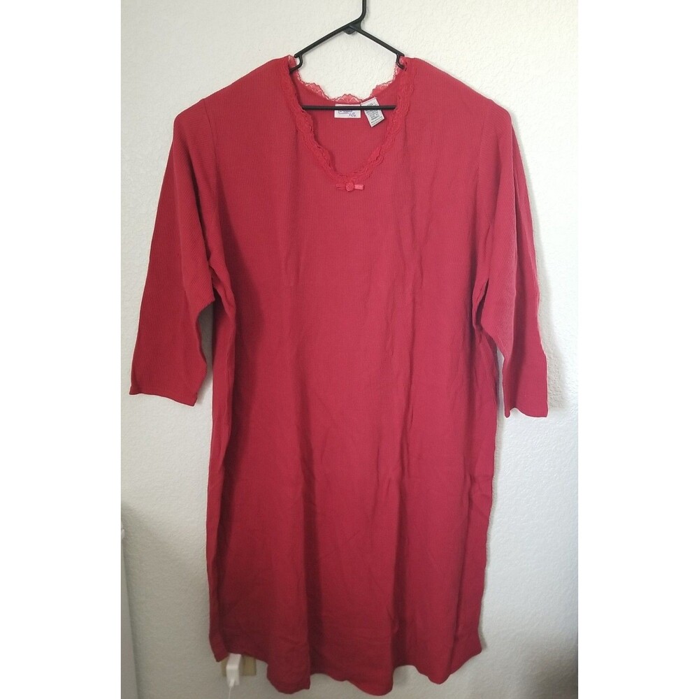 Dreams & Co 4X nightshirt nightgown womens  pajama Red waffle knit 60% Cotton